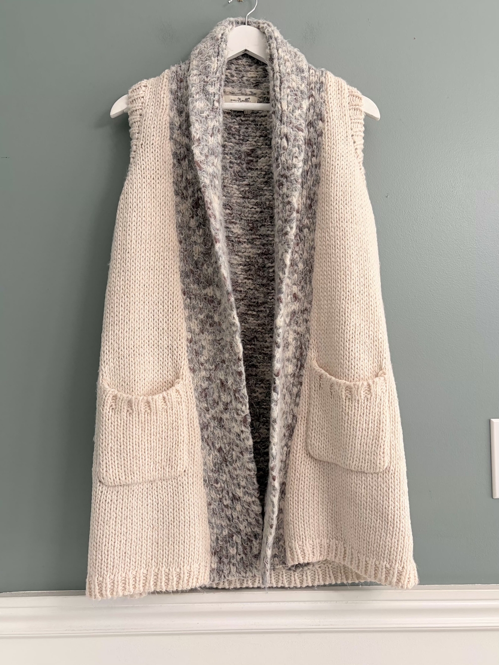 Simply Noelle Cream & Gray Chunky Knit Longline Duster Vest Pockets XS (4-6)